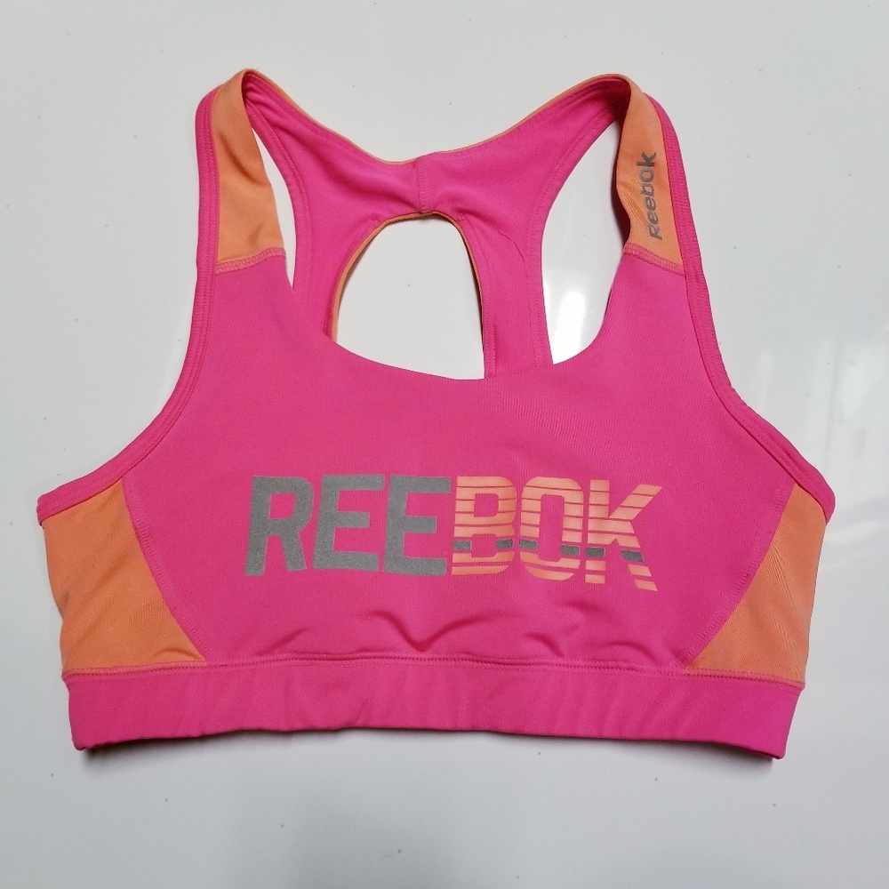 🌻 Reebok M sport bra pink orange spellout